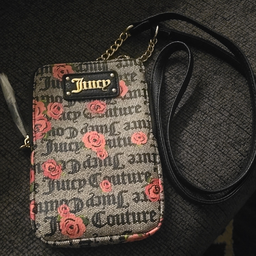 Juicy Couture Floral Logo Crossbody Phone Pouch in Pink and Black